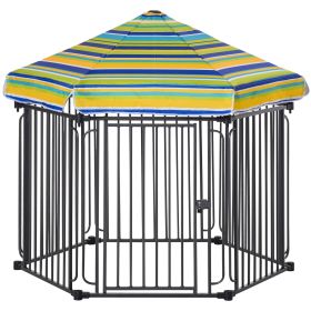 Heavy-duty 47 Freestanding Pet Playpen Kennel with Door & Removable Cover for Small Medium Dogs 6 Panels Brown