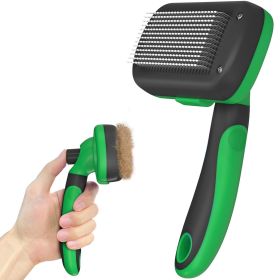 Self Cleaning Deshedding Brush for Dogs Cats - Skin Friendly Grooming Tool with Hair Removal for Haired Pets, Green