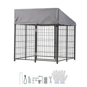 Outdoor Dog Kennel, 3.67 x 3.78 x 4.1 ft Large Dog Kennel with Secure Lock, Outside Dogs Enclosures with UV-Resistant & Waterproof Roof Cover